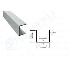 Alüminyum U profil 10mm  x 20mm x10mm  x 1.5mm
